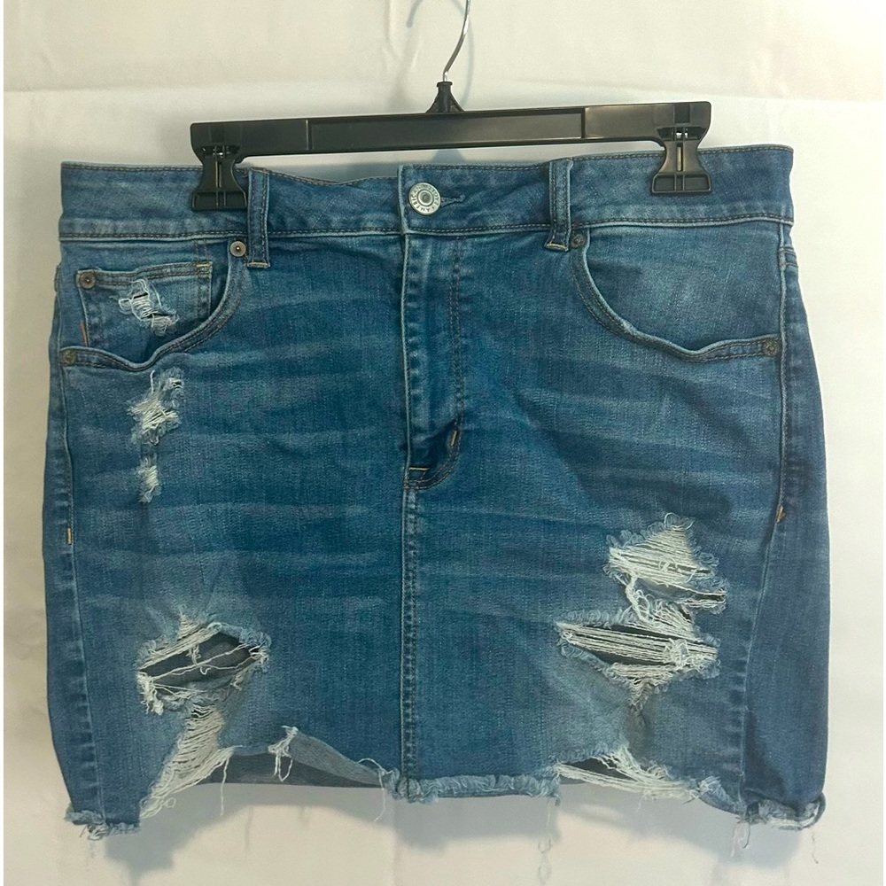 American Eagle Super Stretch Denim Ripped Mini Skirt Size 16